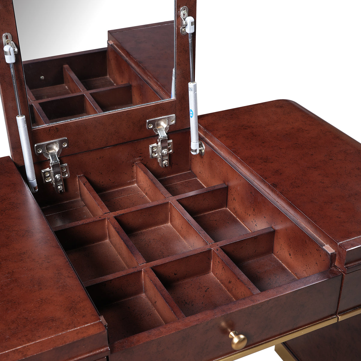 variant-group:rf-n704p381406p|Roomfitters Flip Top Vanity Desk with Mirror and Hidden Storage, Modern Makeup Table with Gold Trim for Small Space, Espresso