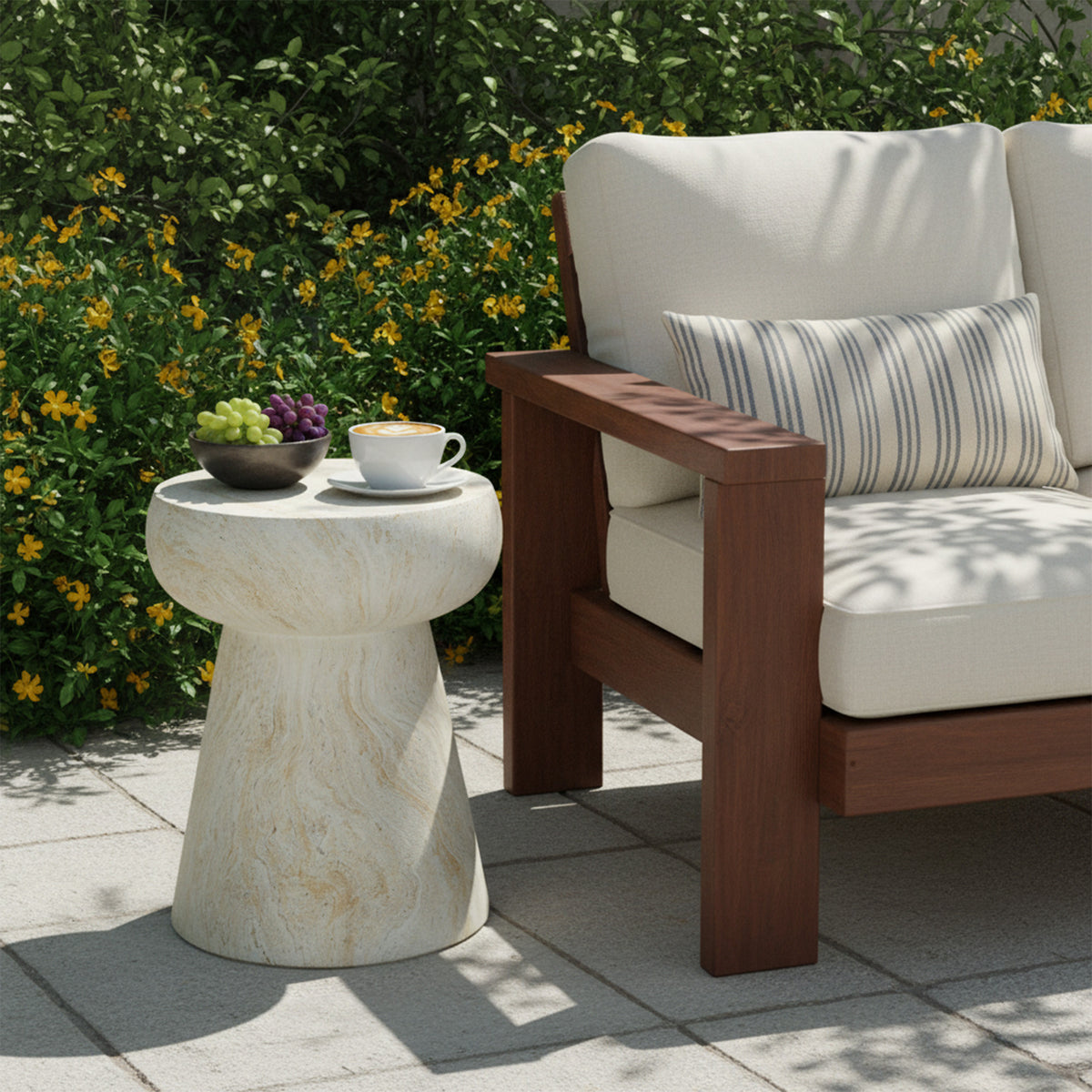 variant-group:rf-n711p422070m|Roomfitters Modern Yellow Mushroom Concrete Side Table, Geometric Pedestal End Table, MgO Travertine Texture Stool
