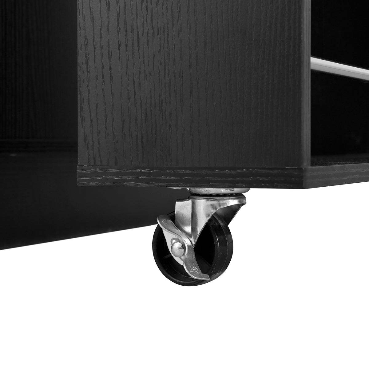 variant-group:rf-n711wy000493aab|Roomfitters Black and Natural Wood MDF Extendable Bar Cabinet, Rolling Kitchen Island Table, Wine Rack Storage