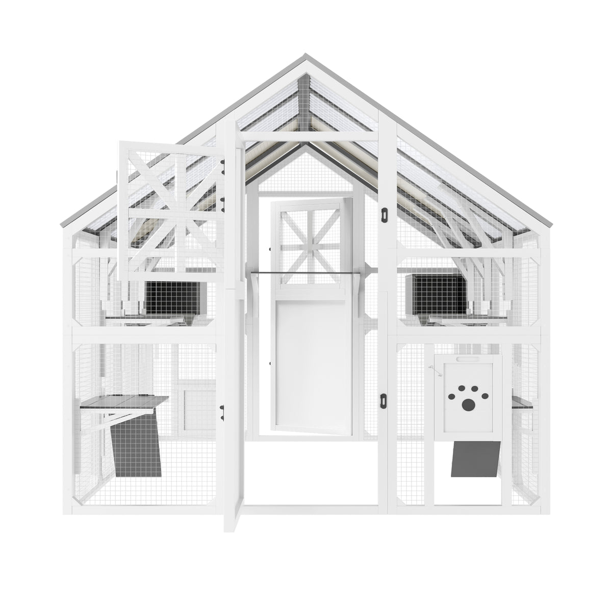variant-group:rf-n704g201618k|Roomfitters Extra Large Outdoor Catio Cat Enclosure with Cooling PVC Roof and Insulated Boxes White & Gray