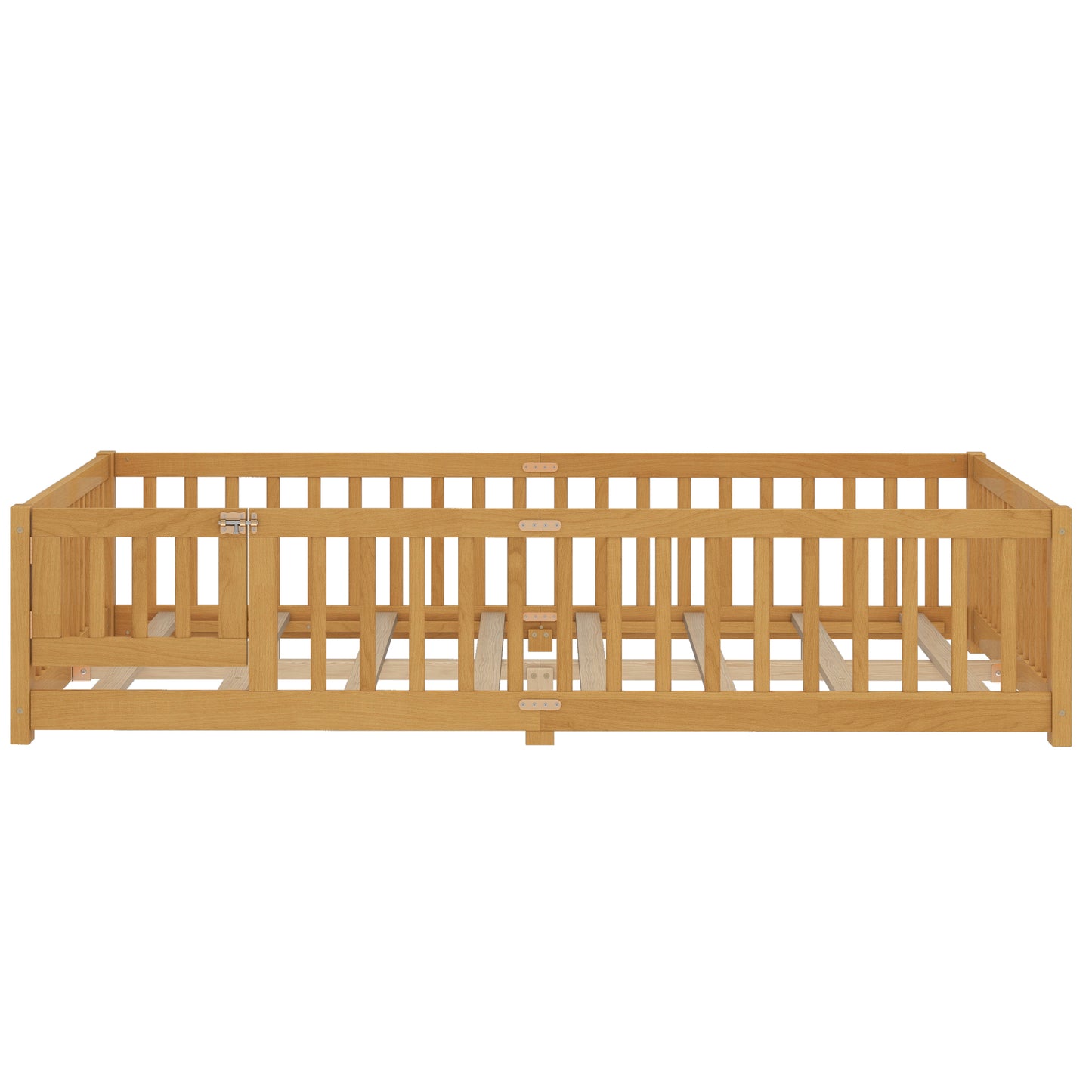 variant-group:rf-w1580p338954|Roomfitters Wooden Queen Floor Bed Frame with Door & Safety Guardrails, Low Platform Design for Bedroom or Playroom, Natural