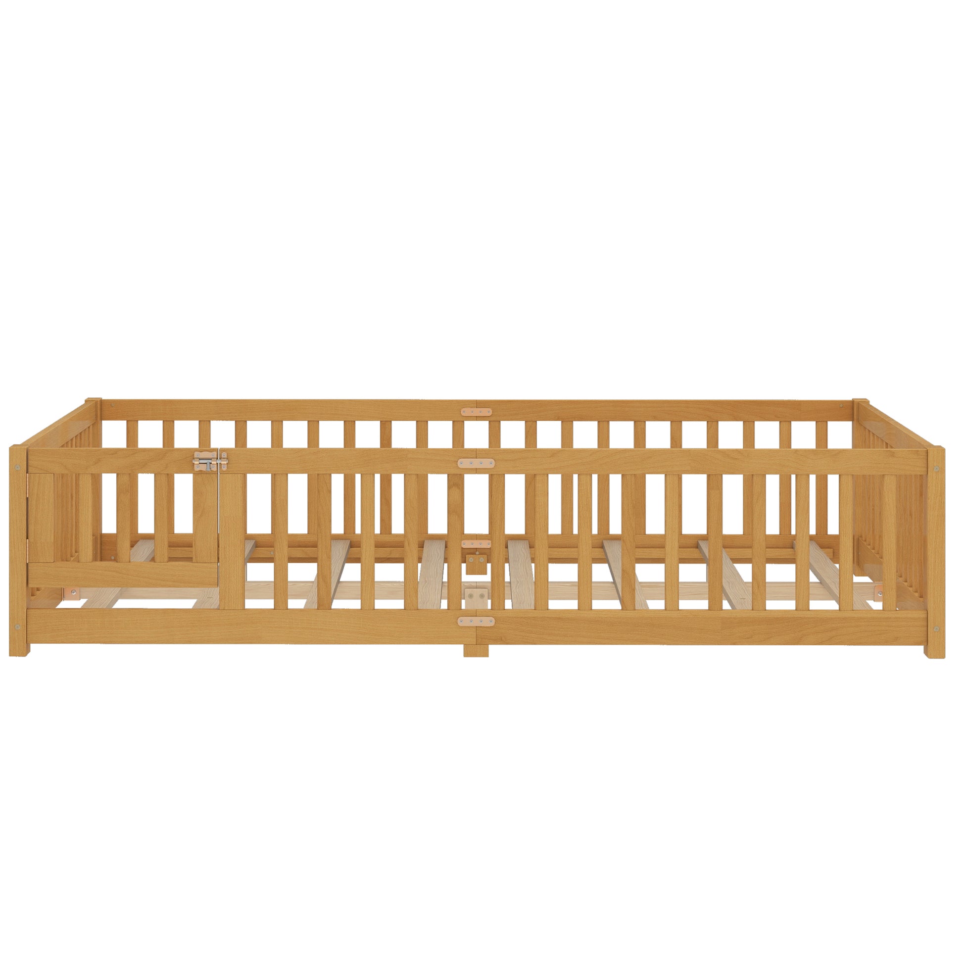 variant-group:rf-w1580p338954|Roomfitters Wooden Queen Floor Bed Frame with Door & Safety Guardrails, Low Platform Design for Bedroom or Playroom, Natural