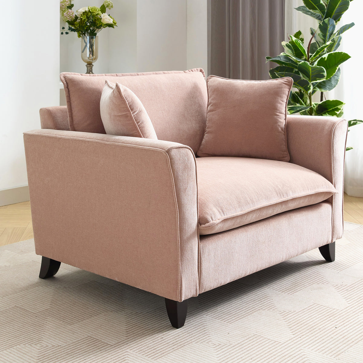 variant-group:rf-n701p379404p|Roomfitters 46.3 Inch Oversized Armchair, Chenille Comfy Accent Chair and a Half Sofa, Rubberwood Legs Pillow, Pink