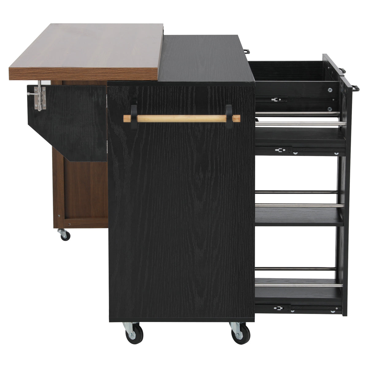 variant-group:rf-n707s000026b|Roomfitters 102.3" Kitchen Island with Tilt Out Trash Can Cabinet, Rolling Storage Cart, Slide-out Spice Rack, Black