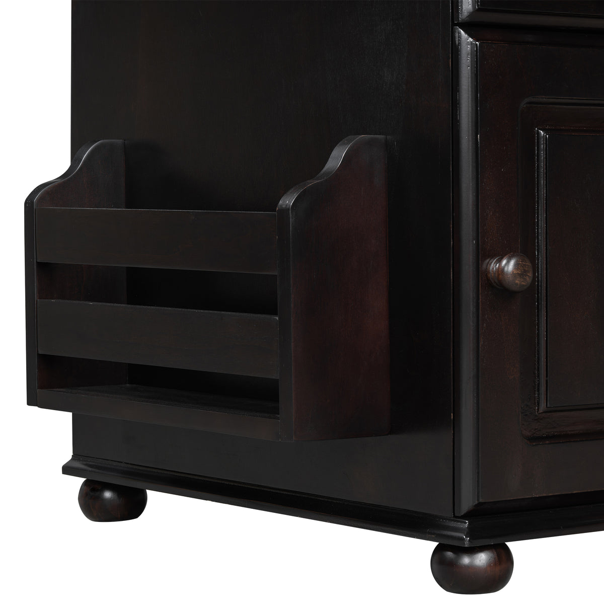 variant-group:rf-n724p293133p|Roomfitters Vintage Sofa Side Table with USB Ports, Flip Top, Cup Holders and Bookshelf Storage for Small Spaces, Espresso