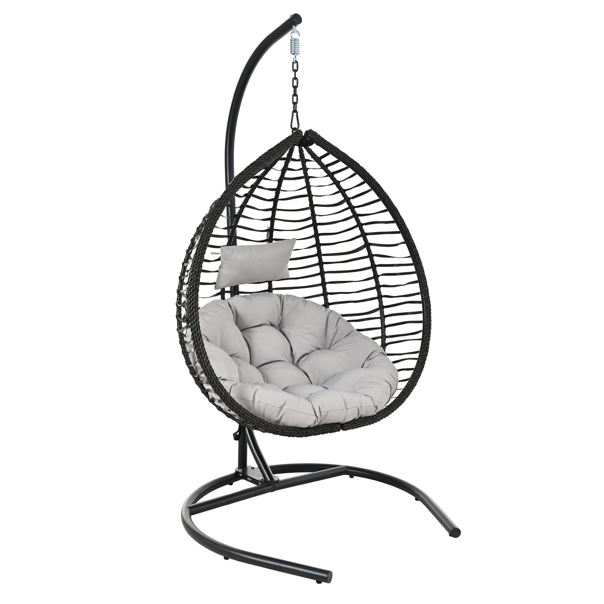 variant-group:rf-n711p389502e|Roomfitters Indoor Outdoor Hanging Egg Hammock Chair with Stand, Wicker Rattan Swing for Patio and Bedroom, Black+ Gray