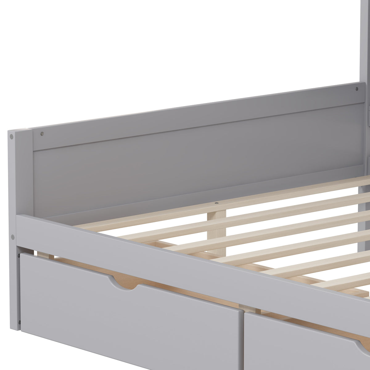 Roomfitters Wooden L-Shape Daybed with Storage Cabinets, Study Desk, Built-In Bookshelf, Space-Saving Platform Bed, Gray
