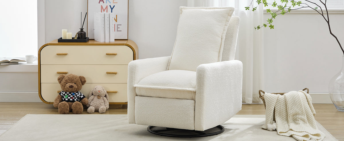 variant-group:rf-n701p348238k|Roomfitters Swivel Rocker Recliner Chair, Glider Rocking Armchair, Teddy Fleece Nursery Reclining Lounge Accent Chair, White