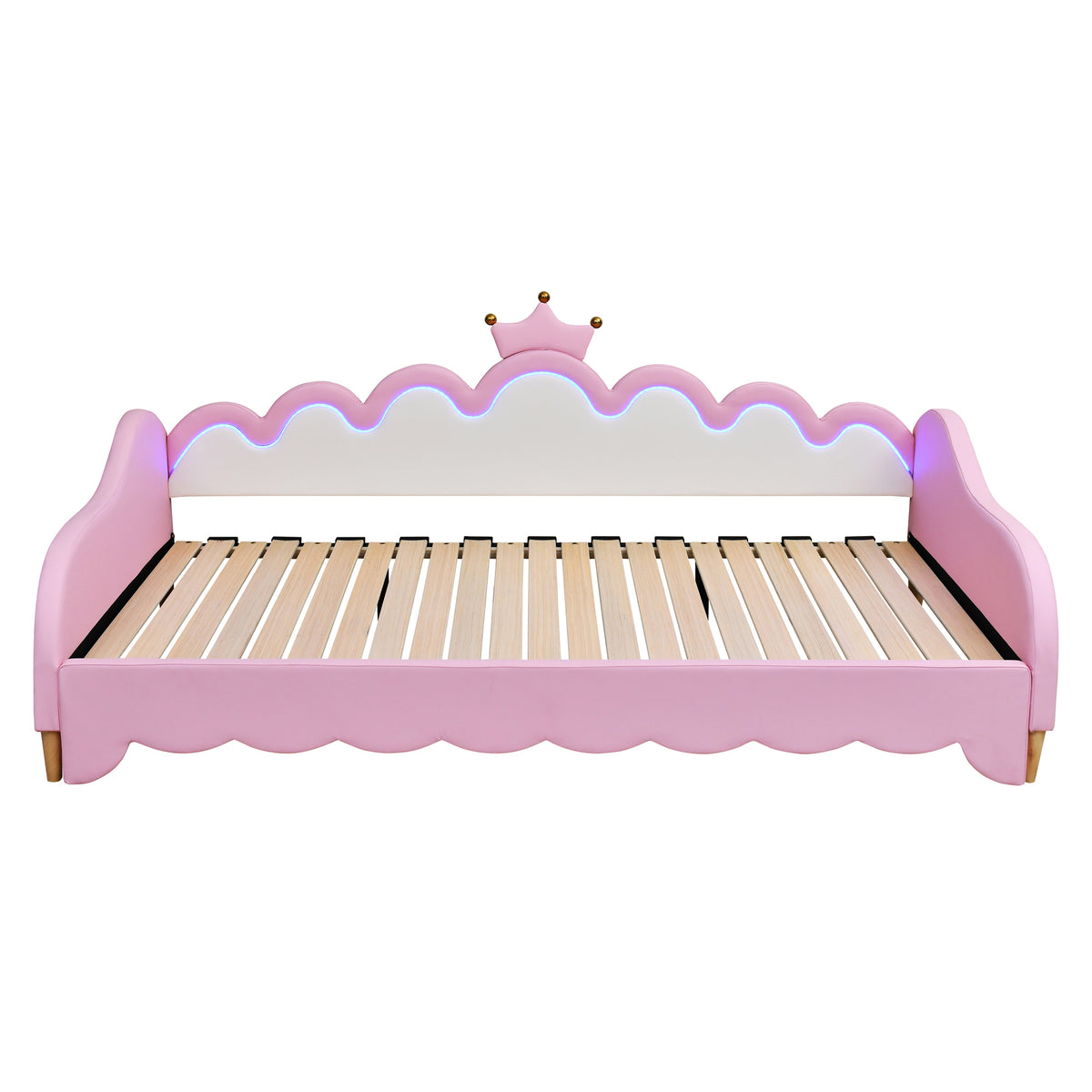 variant-group:rf-n733hl000104aah|Roomfitters Twin Extending Daybed with Lights, Modern Upholstered Princess Daybed Featuring Crown Headboard, Elegant and Practical Design, Pink