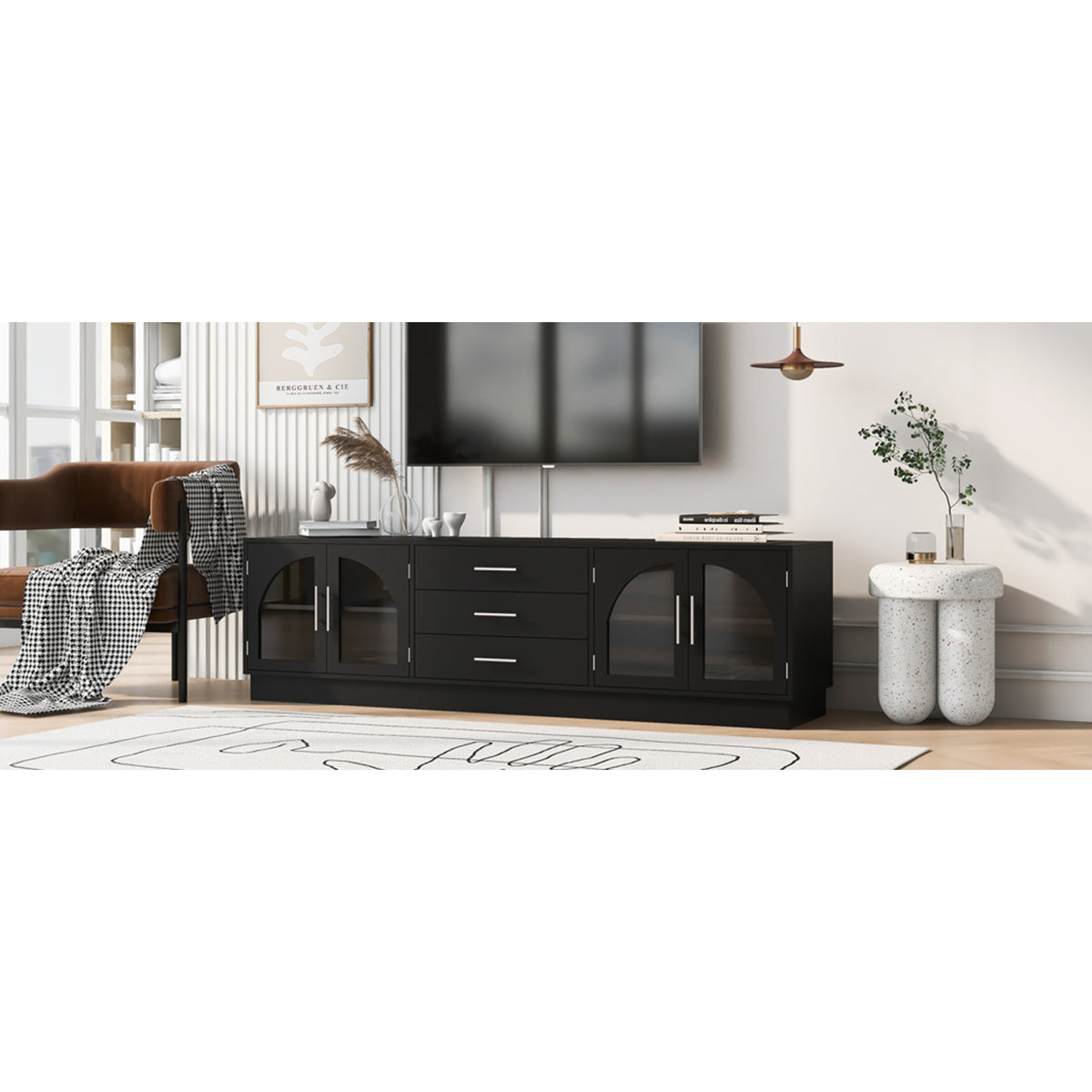 variant-group:rf-n724p284467b|Roomfitters Modern Minimalist TV Stand for up to 75 Inch TV, Entertainment Console Cabinet with Adjustable Shelves, Black