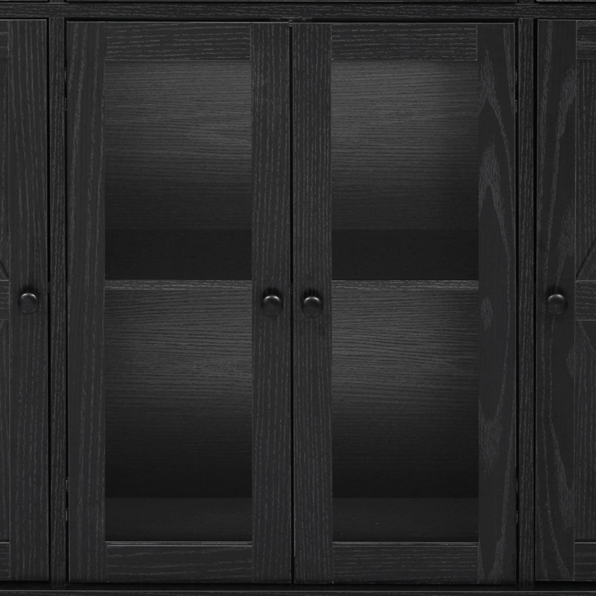 variant-group:rf-n707s263637b|Roomfitters 53" Kitchen Island with Power Outlet, 4 Doors and 3 Drawers, Rolling Storage Cabinet with Glass Doors, Black