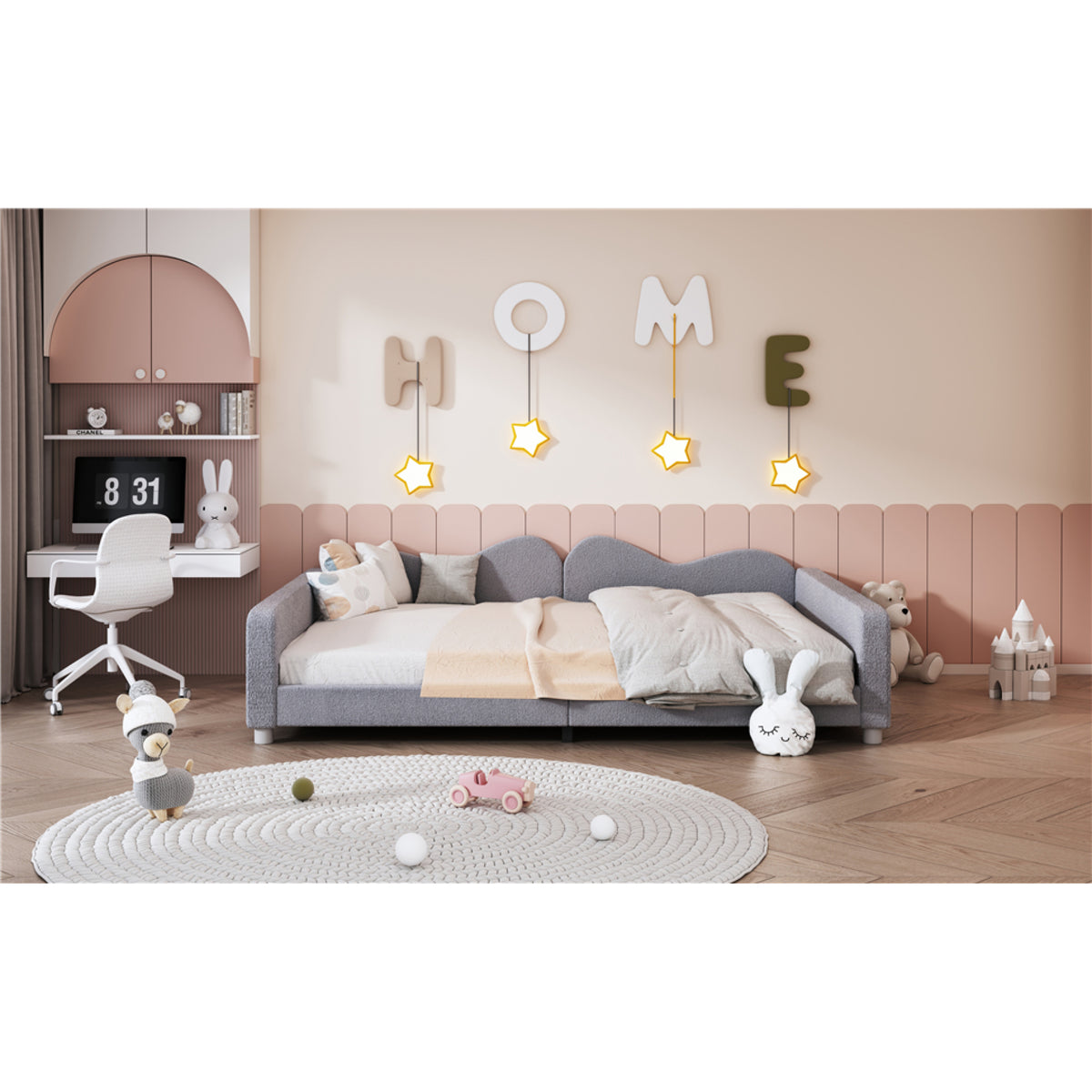 variant-group:rf-n733p234605e|Roomfitters Full Size Upholstered Daybed, Sherpa Fabric Sofa Bed with Cloud-Shaped Backrest, Sturdy and Stylish Design, No Box Spring Needed, Gray