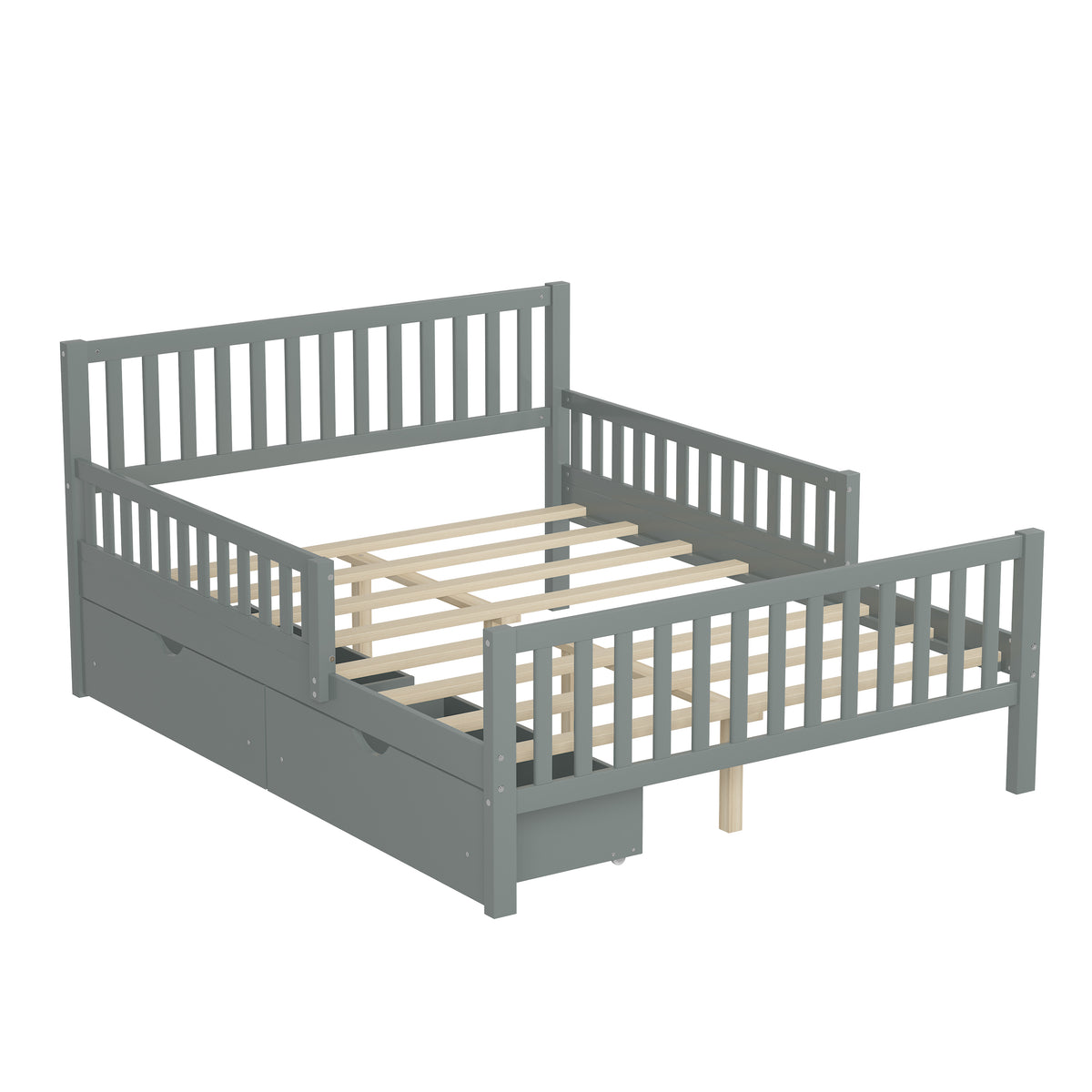 variant-group:rf-n733p172700e|Roomfitters Full Size Wood Platform Bed with Guardrails and Two Storage Cabinets, Grey