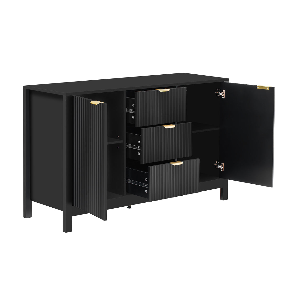 variant-group:rf-n711p269066b|Roomfitters Sideboard Buffet Cabinet with 3 Drawers, Mid-century Modern Fluted Accent Storage for Kitchen & Dining, Black