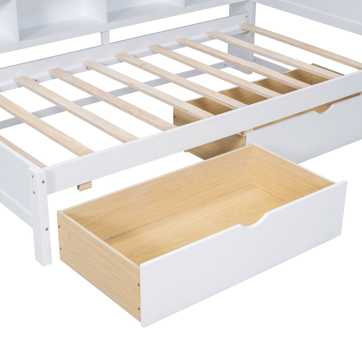 variant-group:rf-n733s347768k|Roomfitters Wooden Twin Daybed with Underbed Storage, Built-In Shelf & USB Charging Ports, White