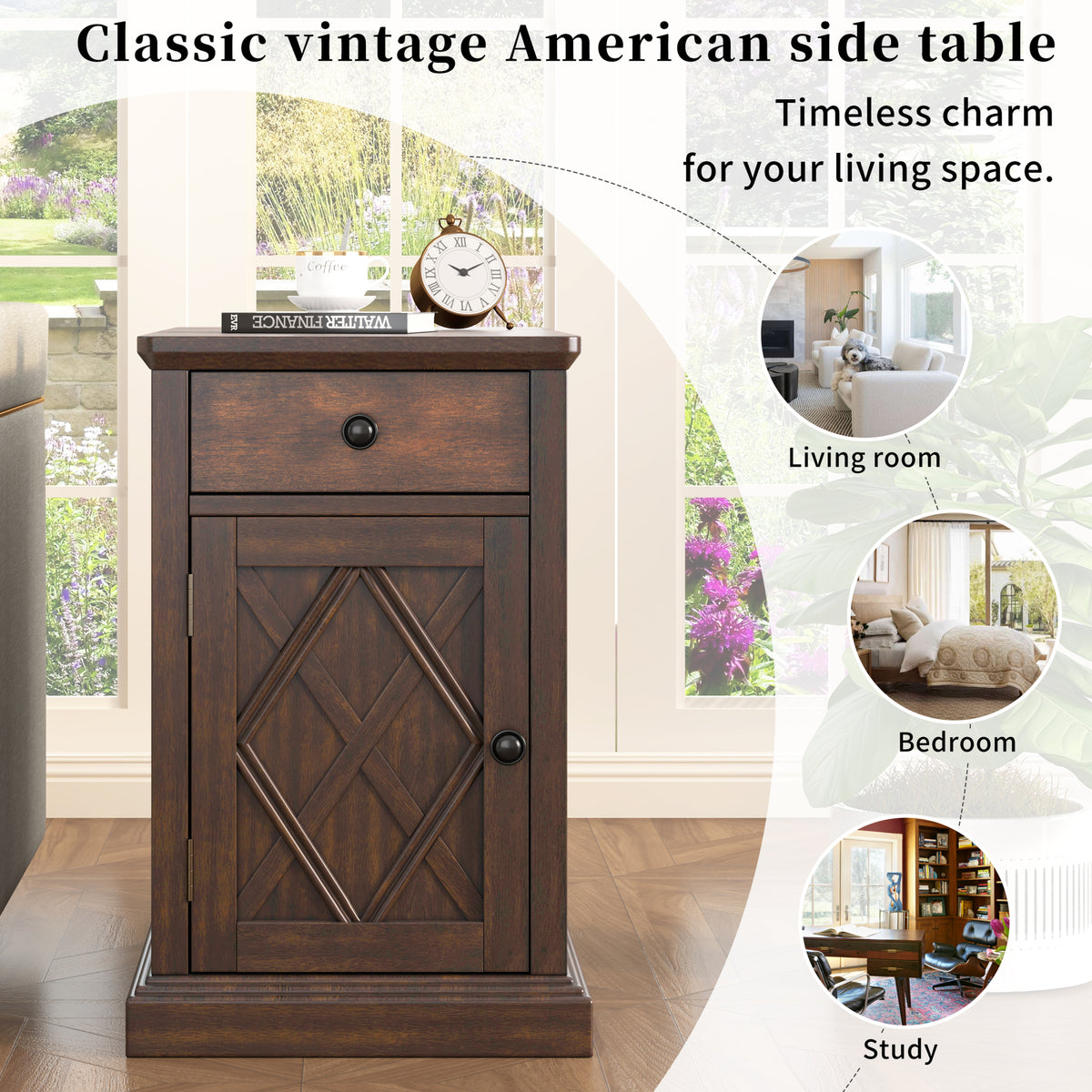 variant-group:rf-n724p353565d|Roomfitters Classic Charging End Table with USB Ports and Storage Drawer, Antique Brown