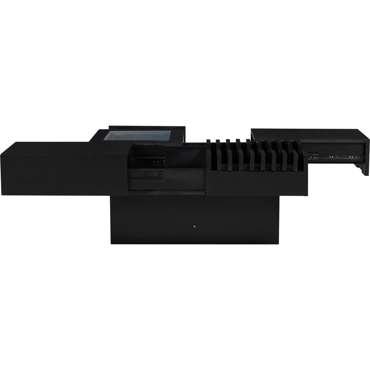 variant-group:rf-n724p270432b|Roomfitters Square Mid-Century Coffee Table with Glass Top and 3 Storage Compartments, Solid Wood Legs, Black