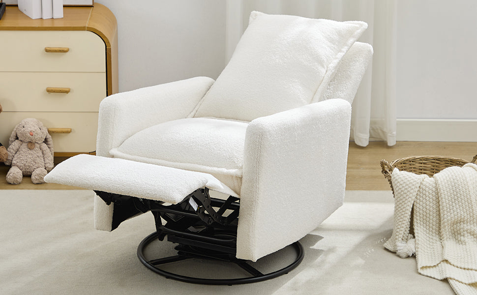 variant-group:rf-n701p348238k|Roomfitters Swivel Rocker Recliner Chair, Glider Rocking Armchair, Teddy Fleece Nursery Reclining Lounge Accent Chair, White
