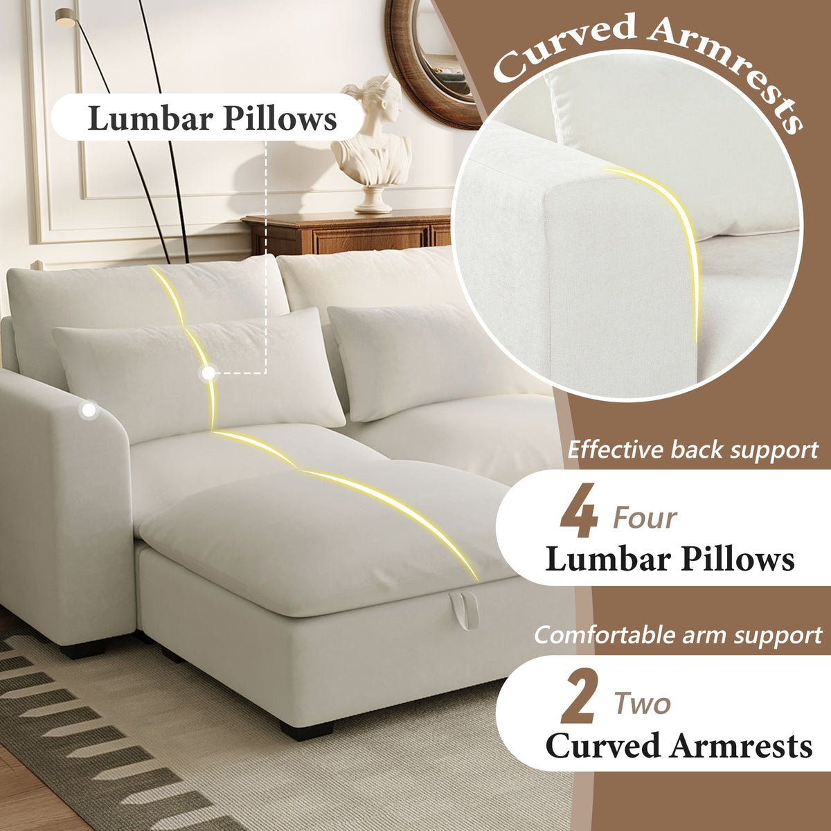 variant-group:rf-n711wy000491aaa|Roomfitters 131.3-Inch Modern U-Shaped Sectional Sofa, 6-Seater Linen Blend Couch, 2 Storage Ottomans, Pit Lounge, Beige