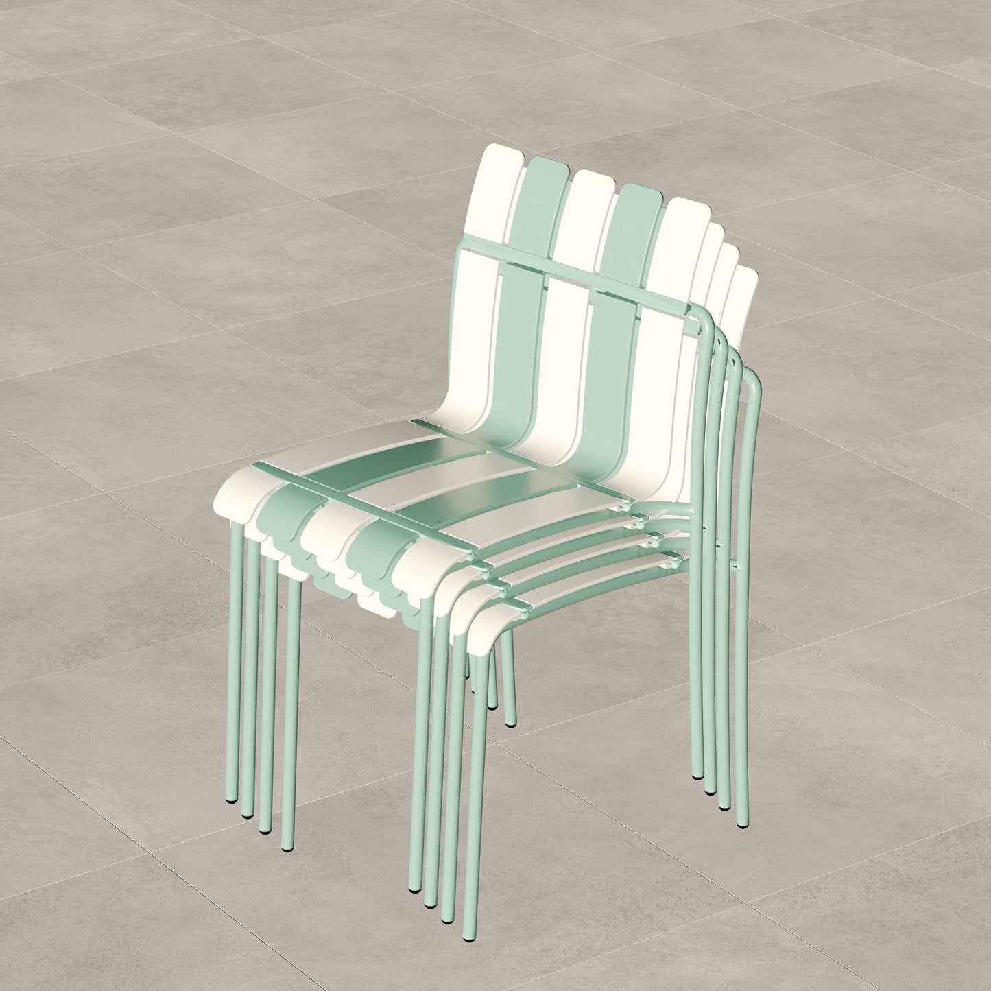 Summer- 4-Pack Modern Striped Color Block Chairs - Waterproof PP Seat & Sturdy Metal Legs, Indoor/Outdoor Dining Set for Patio, Balcony, Café (White & Green) Roomfitters