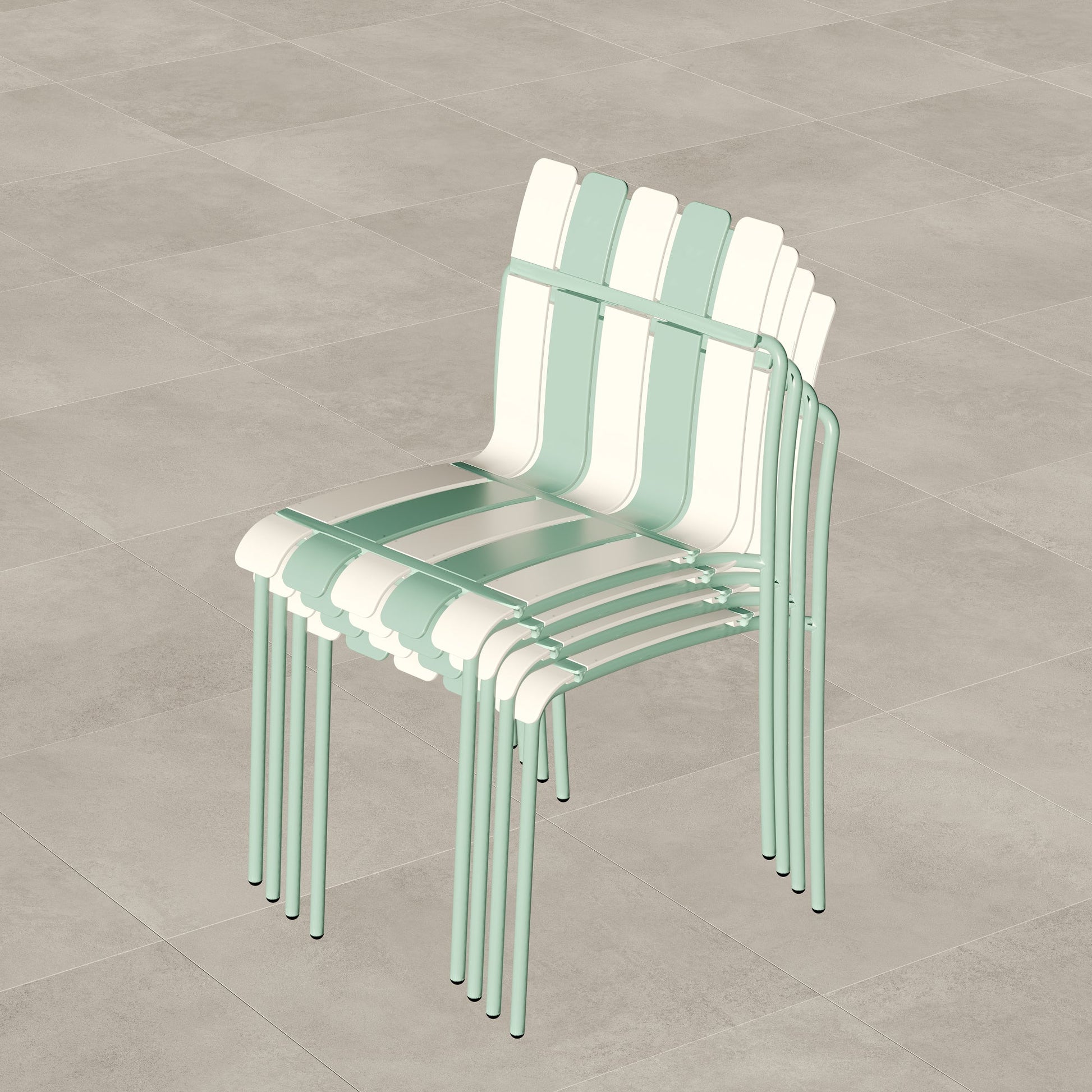 Summer- 4-Pack Modern Striped Color Block Chairs - Waterproof PP Seat & Sturdy Metal Legs, Indoor/Outdoor Dining Set for Patio, Balcony, Café (White & Green) Roomfitters