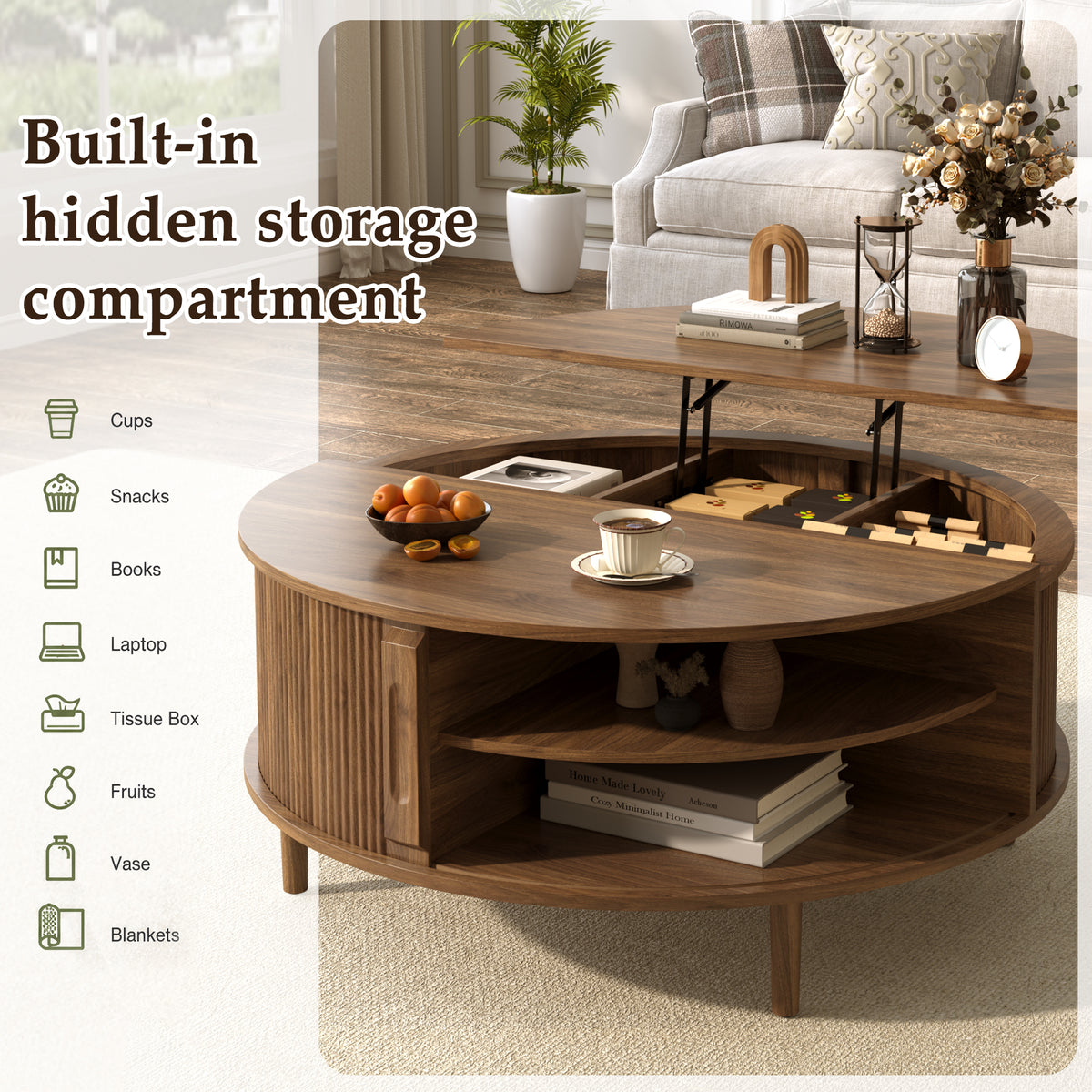 variant-group:rf-n724p416053m|Roomfitters Minimalist Round Lift-Top Coffee Table with Side Sliding Door, Antique Brown