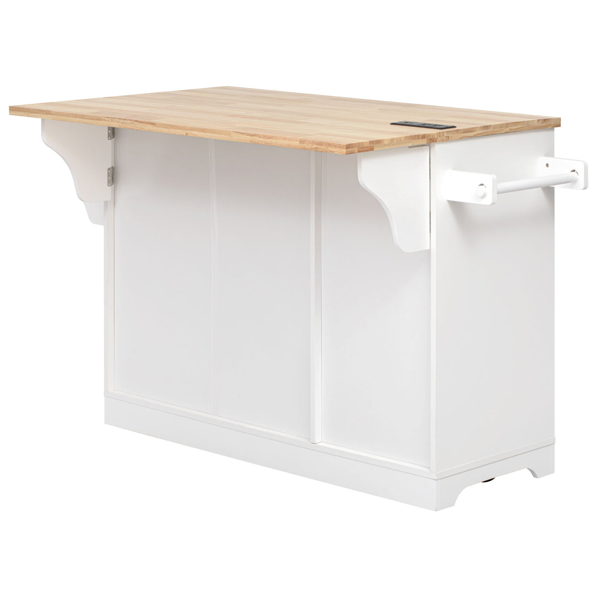 variant-group:rf-n707s299014w|Roomfitters 59.3" Kitchen Island with Power Outlet, Drop Leaf and Double Trash Can Pull Out, Rolling Cart, White