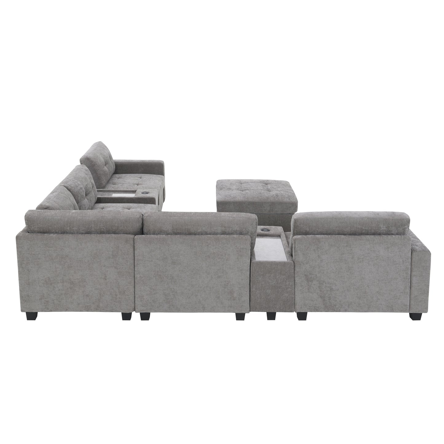 variant-group:rf-n723s1191e|Roomfitters 104 Inch Modular Sectional Sofa with Console and Cup Holders, Upholstered L-Shape Couch for Home Decor, Gray