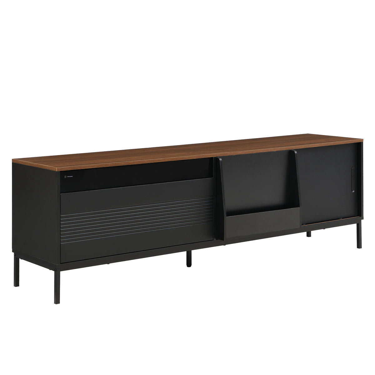 variant-group:rf-n724p360370b|Roomfitters Mid-Century Modern 70" TV Stand Console with Sliding Doors, Black