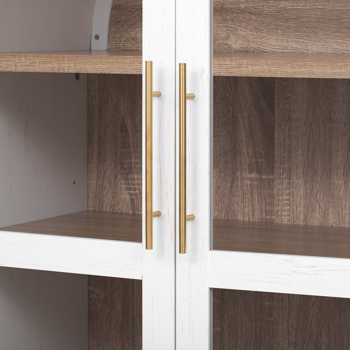 variant-group:rf-n707s288969w|Roomfitters 71" Pantry Cabinet with Arched Top & Glass Doors, 4-Door Storage Hutch with Adjustable Shelves for Kitchen, White