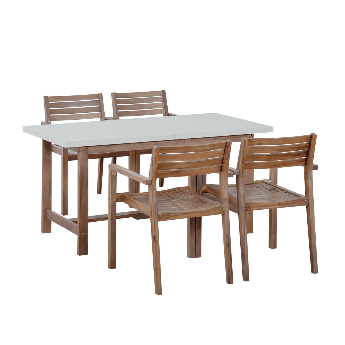 variant-group:rf-n711wy000477aad|Roomfitters Farmhouse 5-Piece Outdoor Dining Set for 4, 59-Inch Rectangular Table, Umbrella Hole, Light Grey Acacia