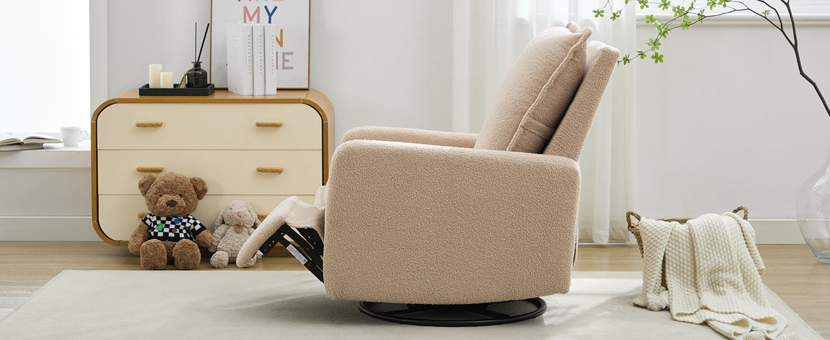 variant-group:rf-n701p348238o|Roomfitters Swivel Rocker Recliner Chair, Glider Rocking Armchair, Teddy Fleece Nursery Reclining Lounge Accent Chair, Oatmeal