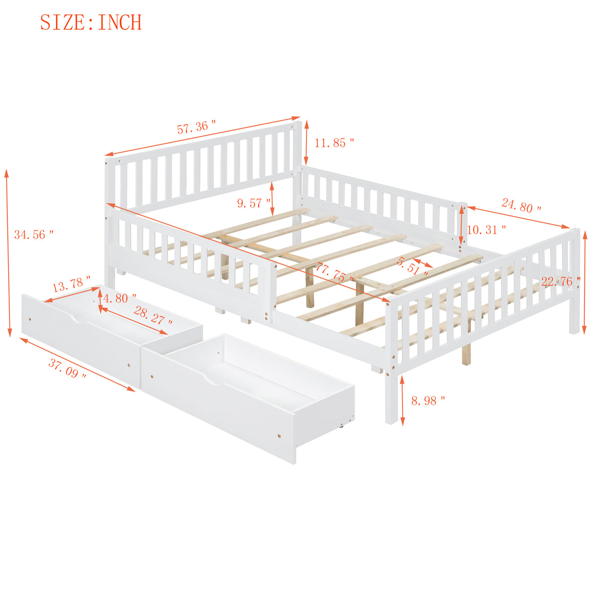 variant-group:rf-n733p172700k|Roomfitters Full Size Wood Platform Bed with Guardrails and Two Storage Cabinets, White