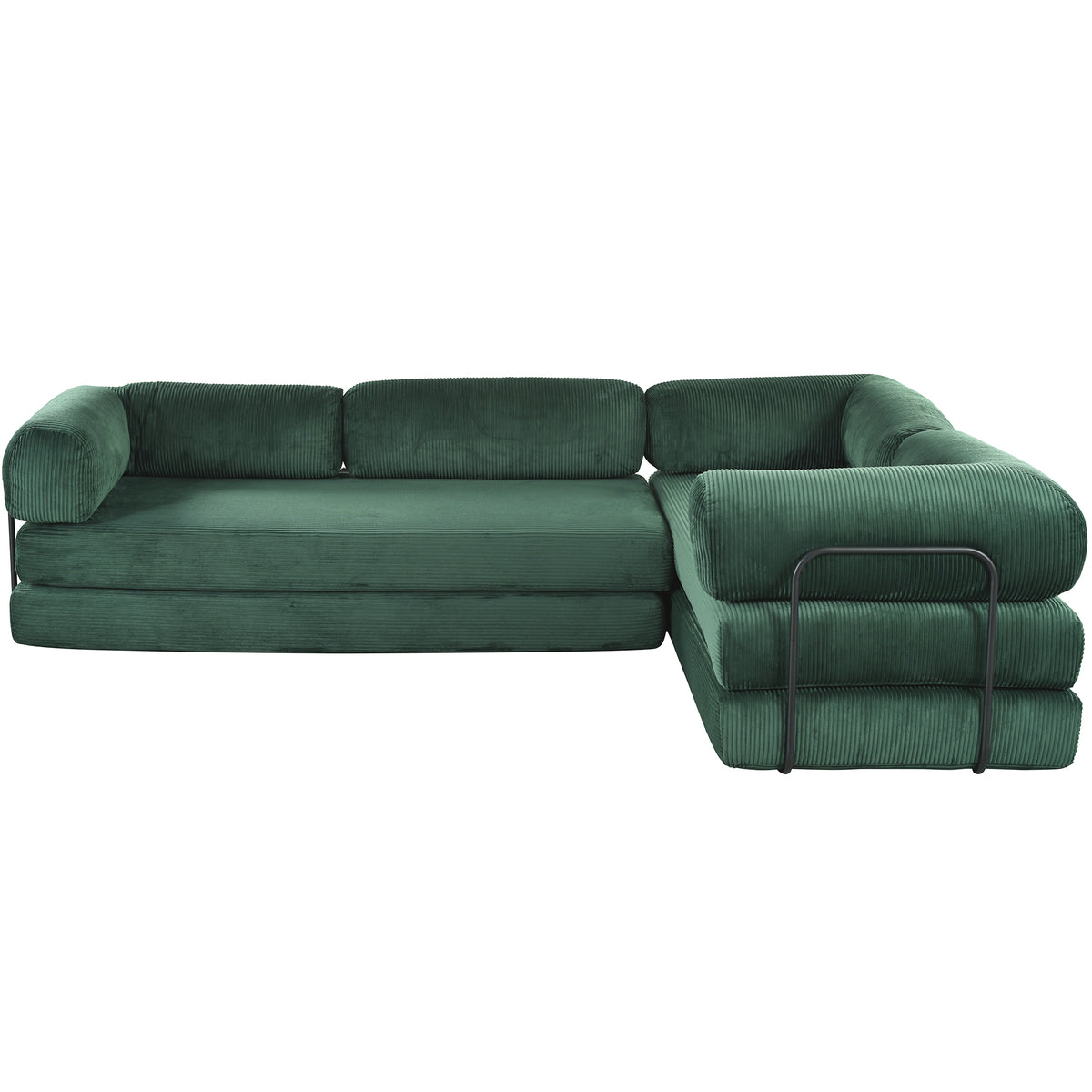 variant-group:rf-n711wy000463aac|Roomfitters Modern L-Shaped Modular Sofa Bed, Corduroy Convertible Sleeper Sectional Couch with Industrial Metal Frame, Green