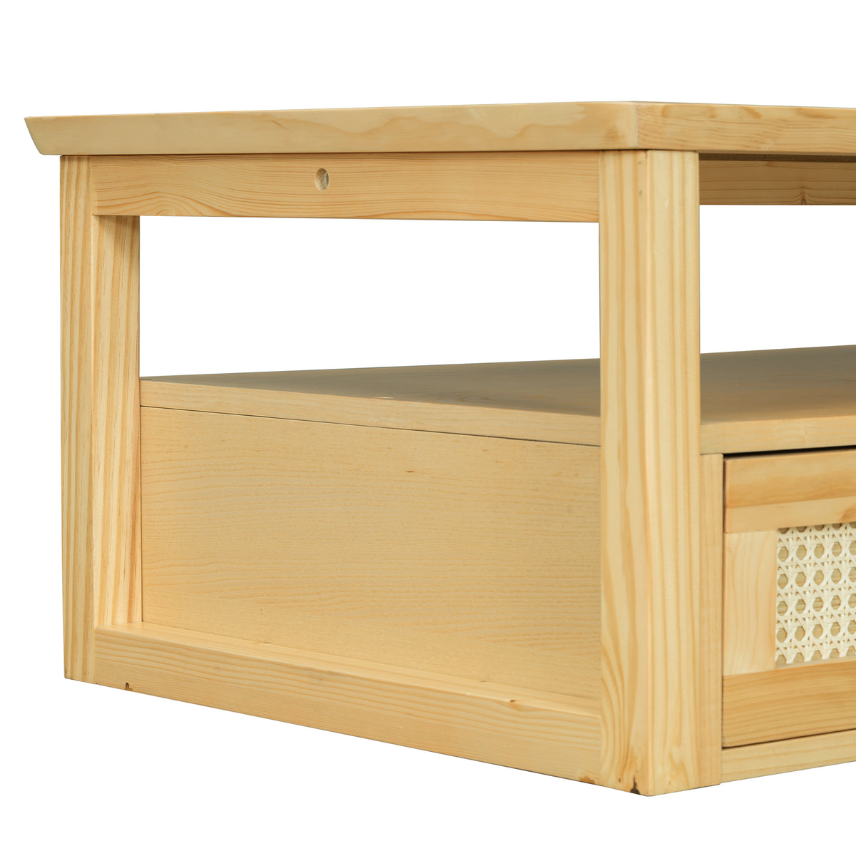 variant-group:rf-n724p232190n|Roomfitters Modern Coffee Table with Open Shelf, Dual Tabletops and Rattan Accent Storage, Natural