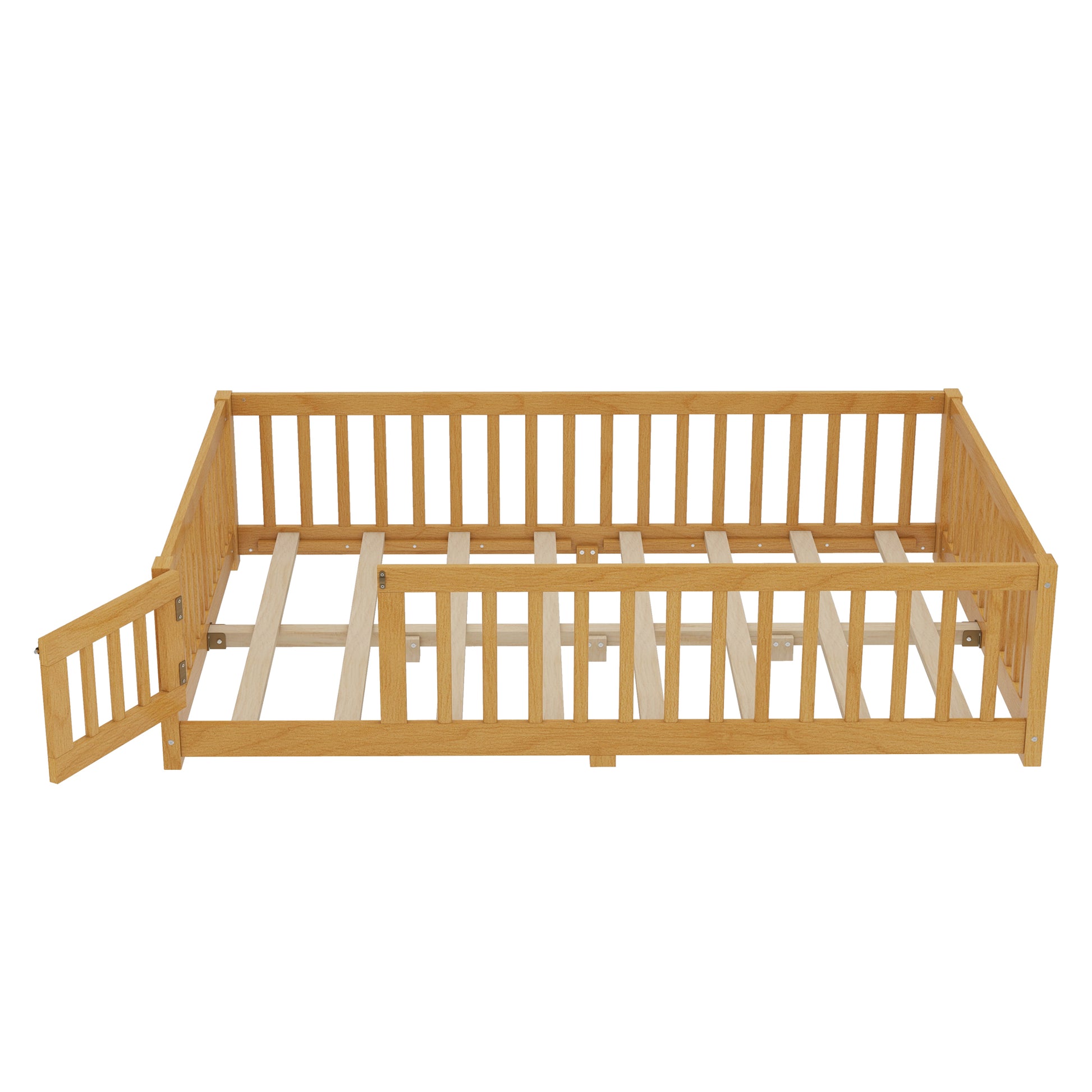 variant-group:rf-w1580p338952|Roomfitters Wooden Full Floor Bed Frame with Door & Safety Guardrails, Low Platform Design for Bedroom or Playroom, Natural