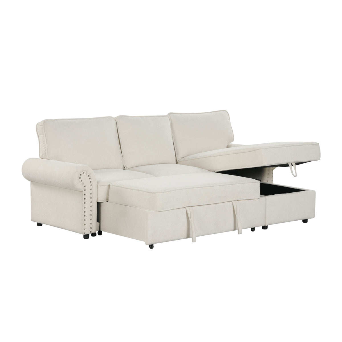 variant-group:rf-n711wy000466aaa|Roomfitters 95" Convertible Sectional Sleeper Sofa L-Shaped Couch with Storage Chaise and Pull Out Bed for Living Room, Beige