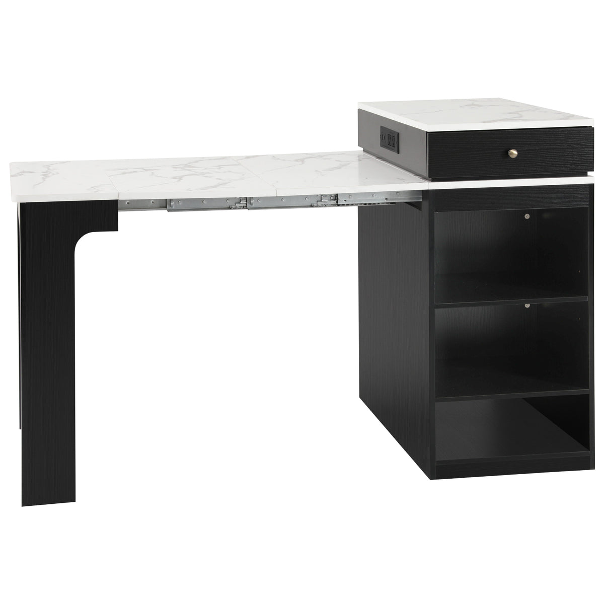 variant-group:rf-n707s000017b|Roomfitters 59.5" Kitchen Island with 41.8" Extendable Dining Table, Double-Sided Storage, Power Outlet, 2 Drawers, Black