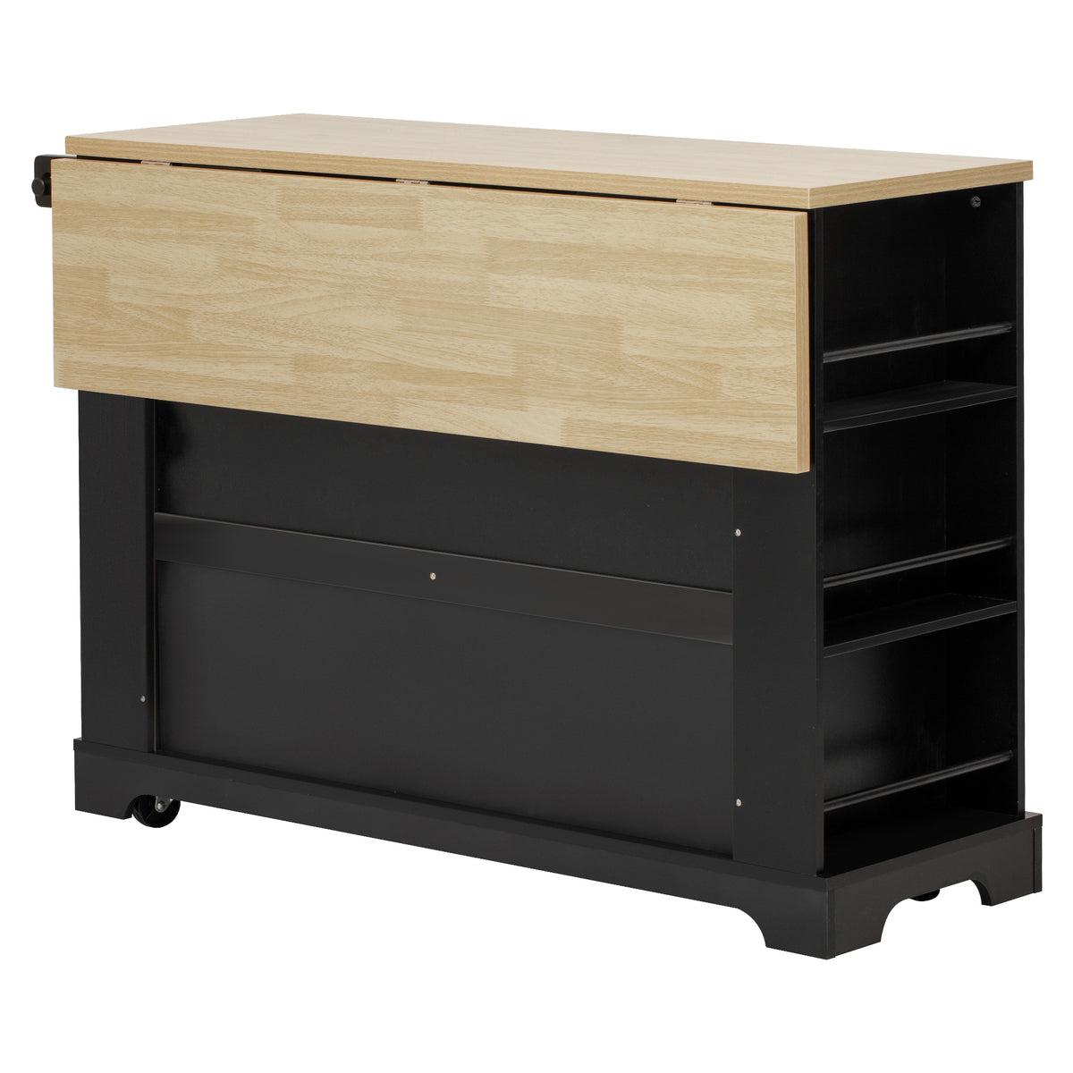 variant-group:rf-n707s307292b|Roomfitters 51" Kitchen Island with Power Outlet and Drop Leaf, Rolling Cabinet with Pull-Out Trash Can Drawer, Black