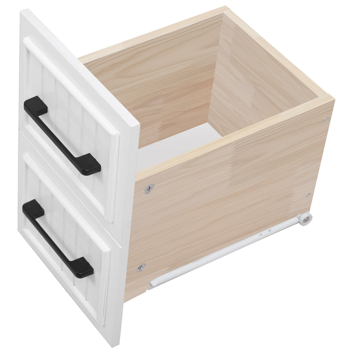 Roomfitters 56.5" Kitchen Island with Drop Leaf, Rolling Kitchen Cart with 5 Storage Drawers, Spice Rack & Towel Holder, White
