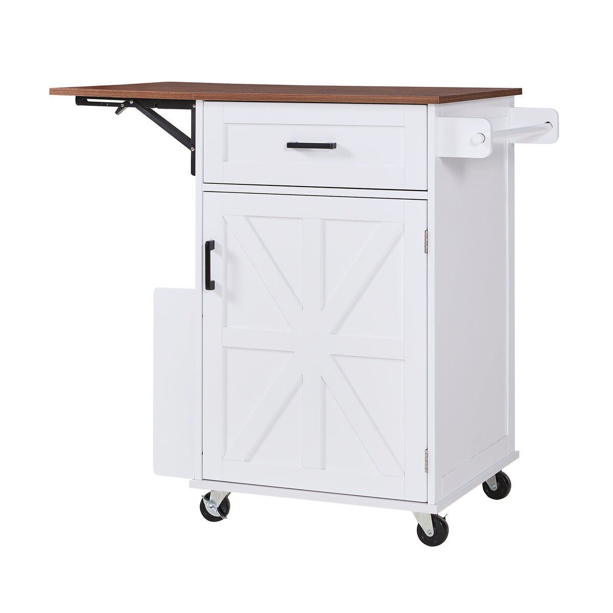 variant-group:rf-n707p404539w|Roomfitters 39.3" Kitchen Island with Drop Leaf, Rolling Kitchen Cart with Storage Drawer and Spice Rack, Modern Style, White