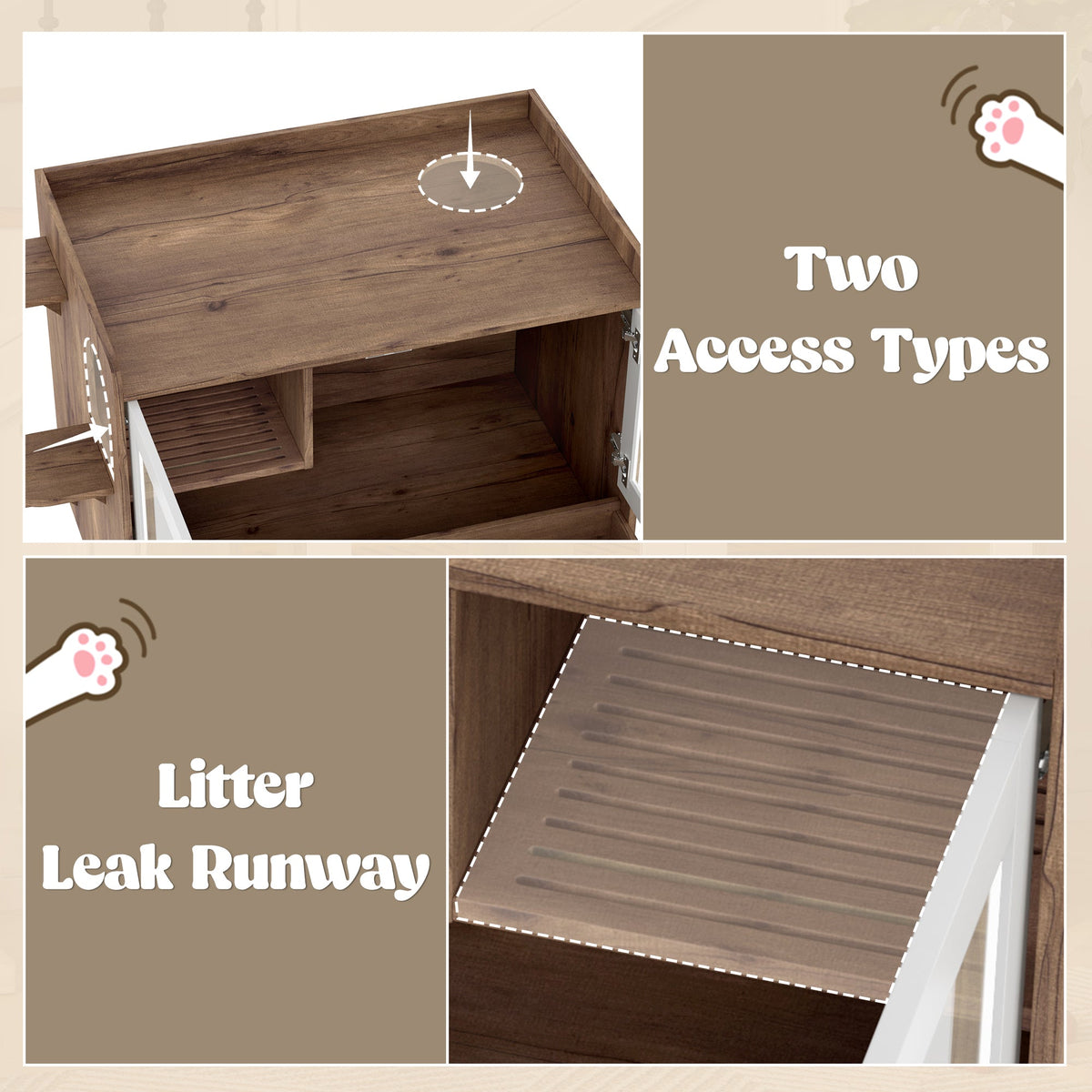 Roomfitters Luxury Cat Litter Box Enclosure Furniture Side Table Cabinet with Deep Cleaning Drawer White Brown Roomfitters