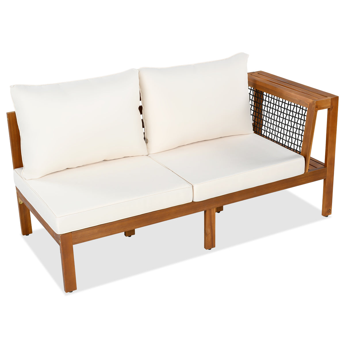 variant-group:rf-n704f201249n|Roomfitters 4-Piece Outdoor Sectional Sofa Set with Coffee Table and Built-in Side Shelves, Wood Frame, Beige+Teak