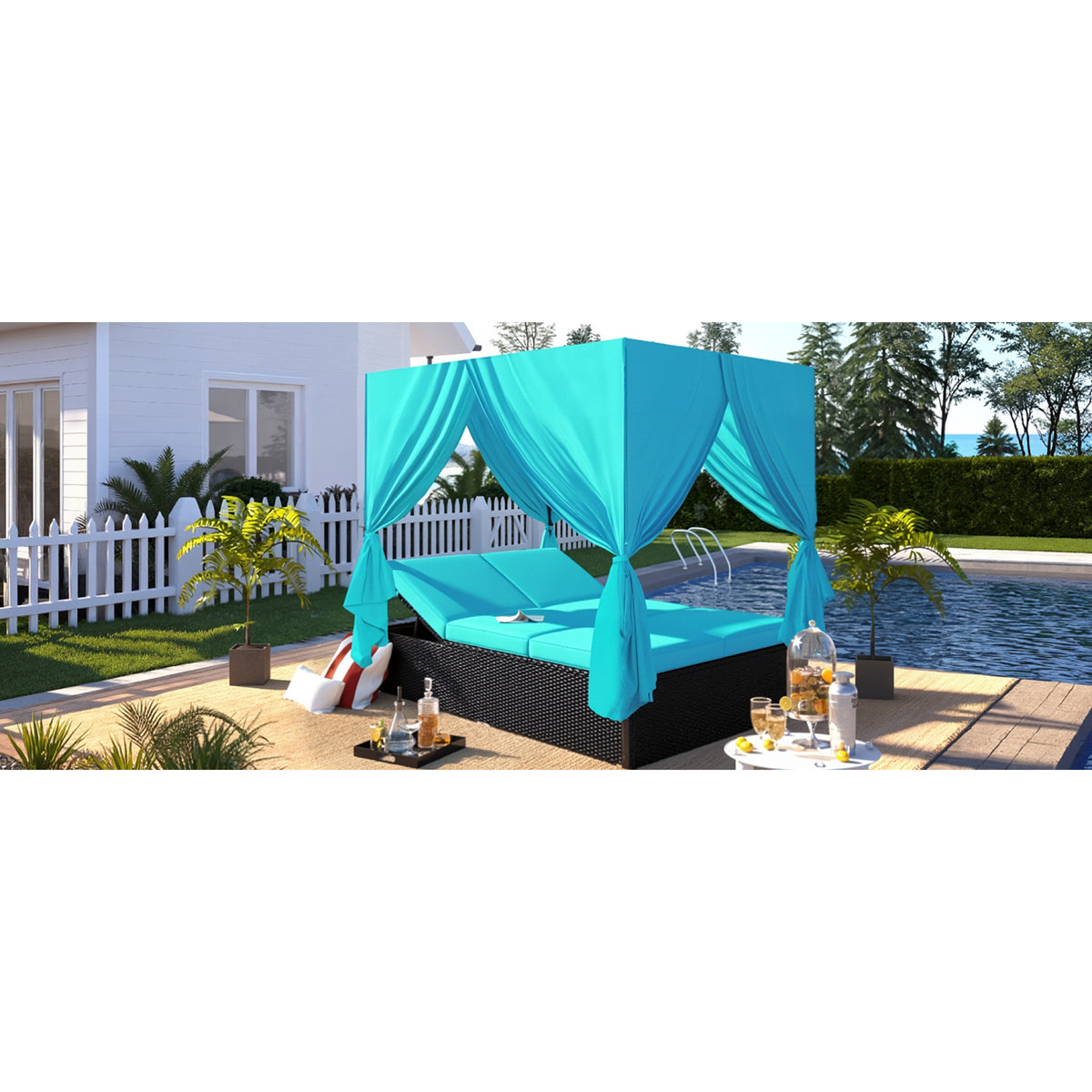 variant-group:rf-n711wy000476aac|Roomfitters Luxury Cabana Blue Outdoor Double Chaise Lounge Patio Daybed, Privacy Curtains, Adjustable Reclining