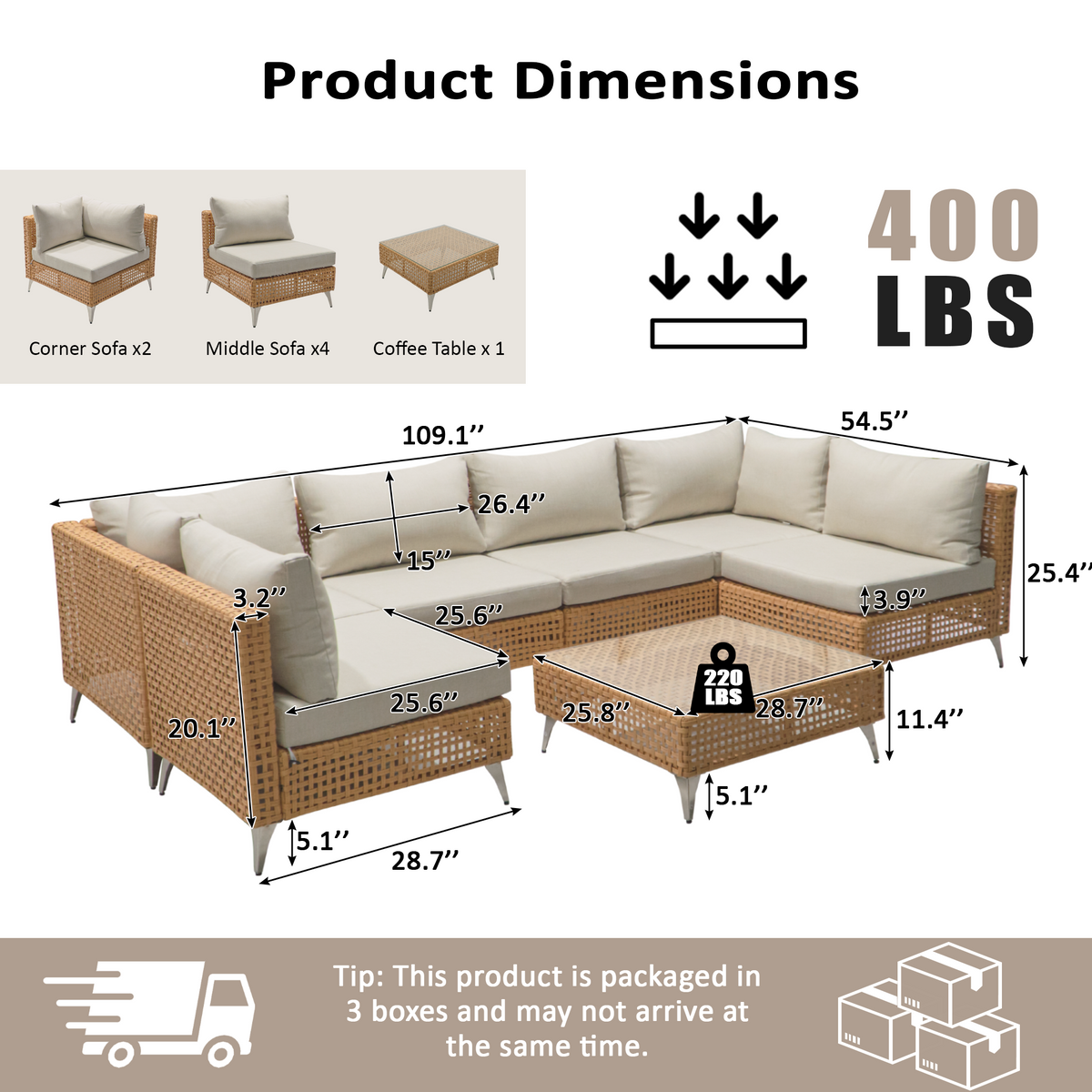 variant-group:rf-n707s000011z|Roomfitters 7-Piece Wicker Patio Furniture Set, Outdoor Sectional Sofa with Water-Resistant Cushions, Table, Natural