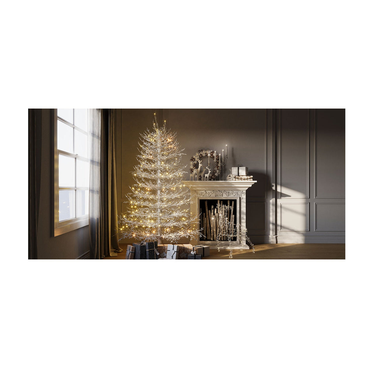 Roomfitters Pre-Lit Aspen Fir Christmas Tree 6FT, Hinged Snow-Flocked Artificial Holiday Tree with Warm Lights, 623 Tips, White Roomfitters