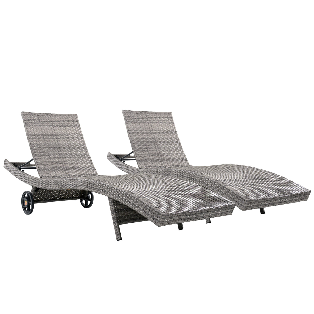 variant-group:rf-n707p395515e|Roomfitters 80"W Patio Chaise Lounge Chairs Set of 2 with Wheels, Folding Table, Adjustable Rattan Loungers, Grey