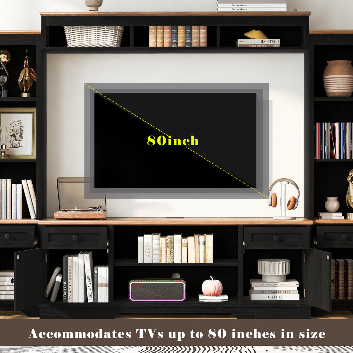 variant-group:rf-n724sj000154aab|Roomfitters 98.8"W Farmhouse Wall Unit Entertainment Center, 4 Barn Doors, Black & Brown