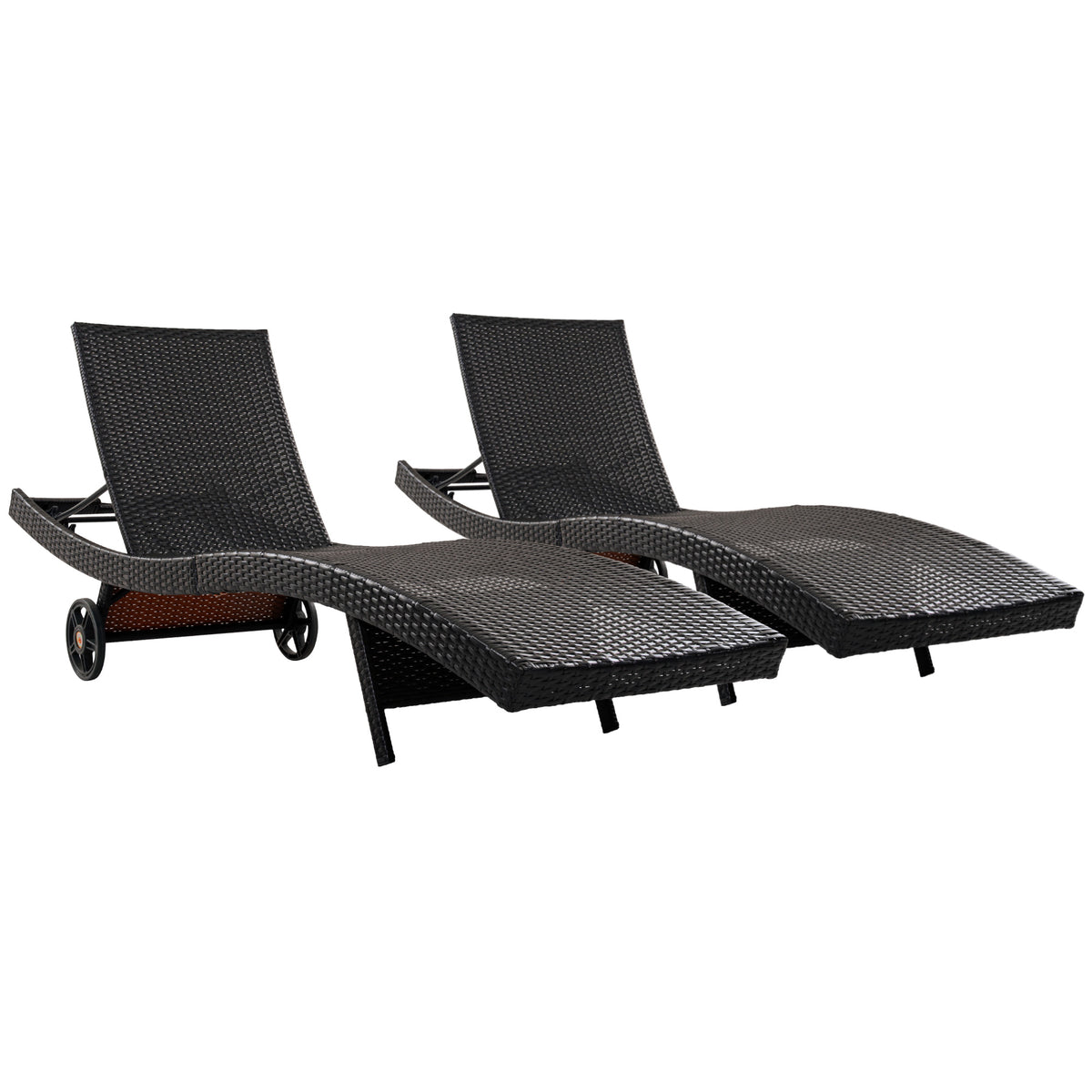variant-group:rf-n707p395515d|Roomfitters 80"W Patio Chaise Lounge Chairs Set of 2 with Wheels, Folding Table, Adjustable Rattan Loungers, Black & Brown