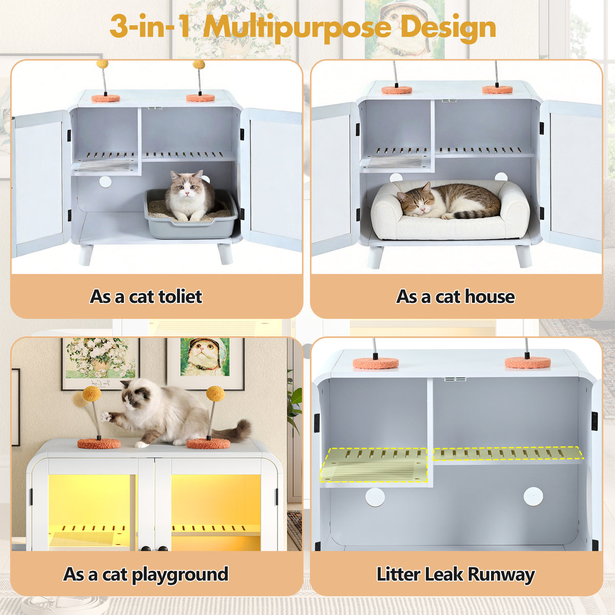 variant-group:rf-n704p419240k|Roomfitters Retro TV-Style Hidden Cat Litter Box Enclosure with App Controlled RGB LED Lights and Stairs White